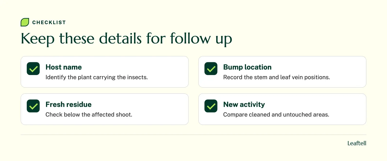 Checklist of observations to record before seeking plant advice