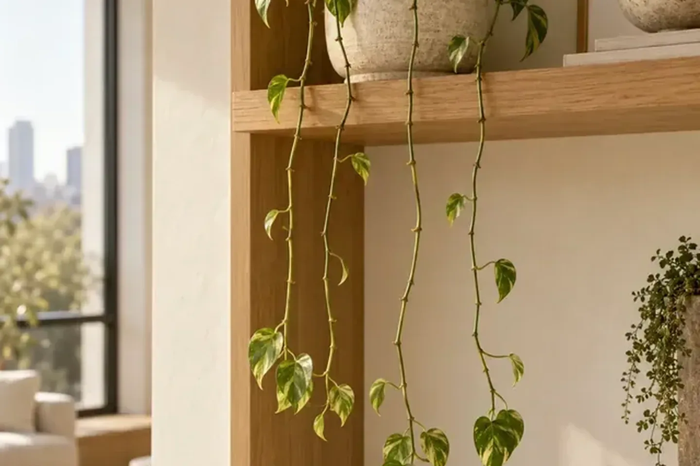 Sparse trailing vines with long gaps between leaves